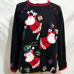 Tiara Int 2004 Santa Appliqué Novelty Cardigan Sweater medium